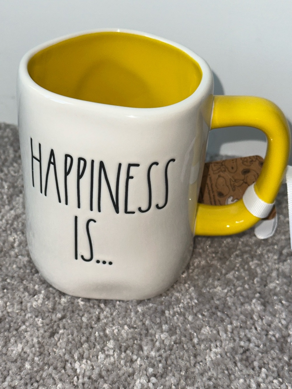 Peanuts by Rae Dunn Snoopy & Woodstock Yellow-Accent Ceramic Mug Happiness Is… - Picture 3 of 5